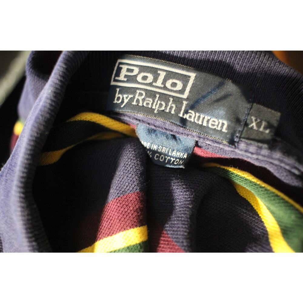 Polo Ralph Lauren Men's XL Long Sleeve Rugby Stripe Polo Shirt Navy Green Yellow - Picture 5 of 8